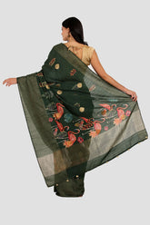 Bottle Green Moonga Silk Saree - Silk Mark Certified